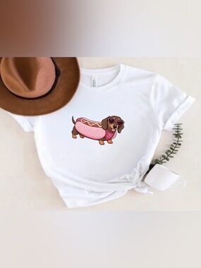 Dachshund Hot Dog Shirt Wiener Dog Graphic Tee Cute Dog Lover Top